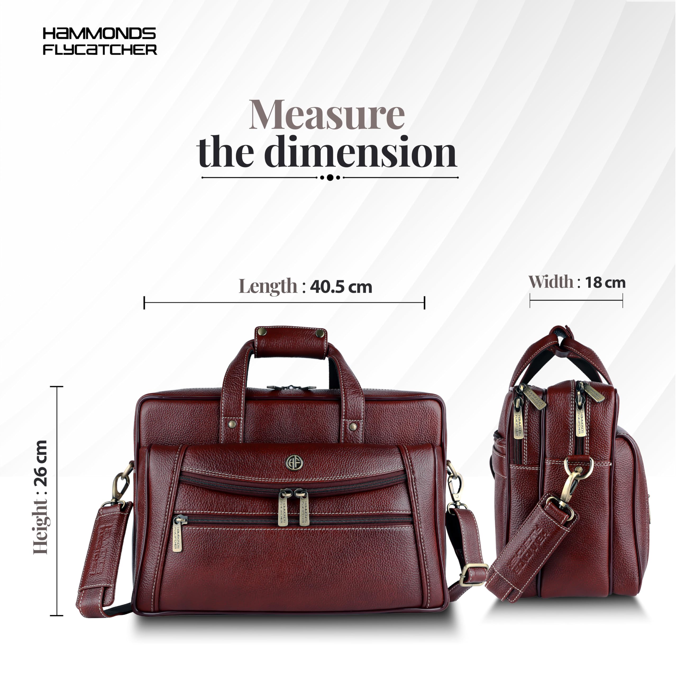 HAMMONDS FLYCATCHER Genuine Leather Office Bag for Men - 15.6" Laptop Bag for Men for Office, Travel, Daily Use - Padded Laptop Compartment, Trolley Strap, Adjustable Strap, 1 Year Warranty, Brown 3