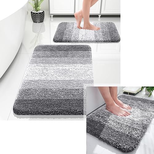 OLANLY Juego de 2 alfombras de baño y alfombras de baño ombré, tamaño de alfombra de baño 24 x 16 pulgadas y juego de alfombra de baño 24 x 16 + 30