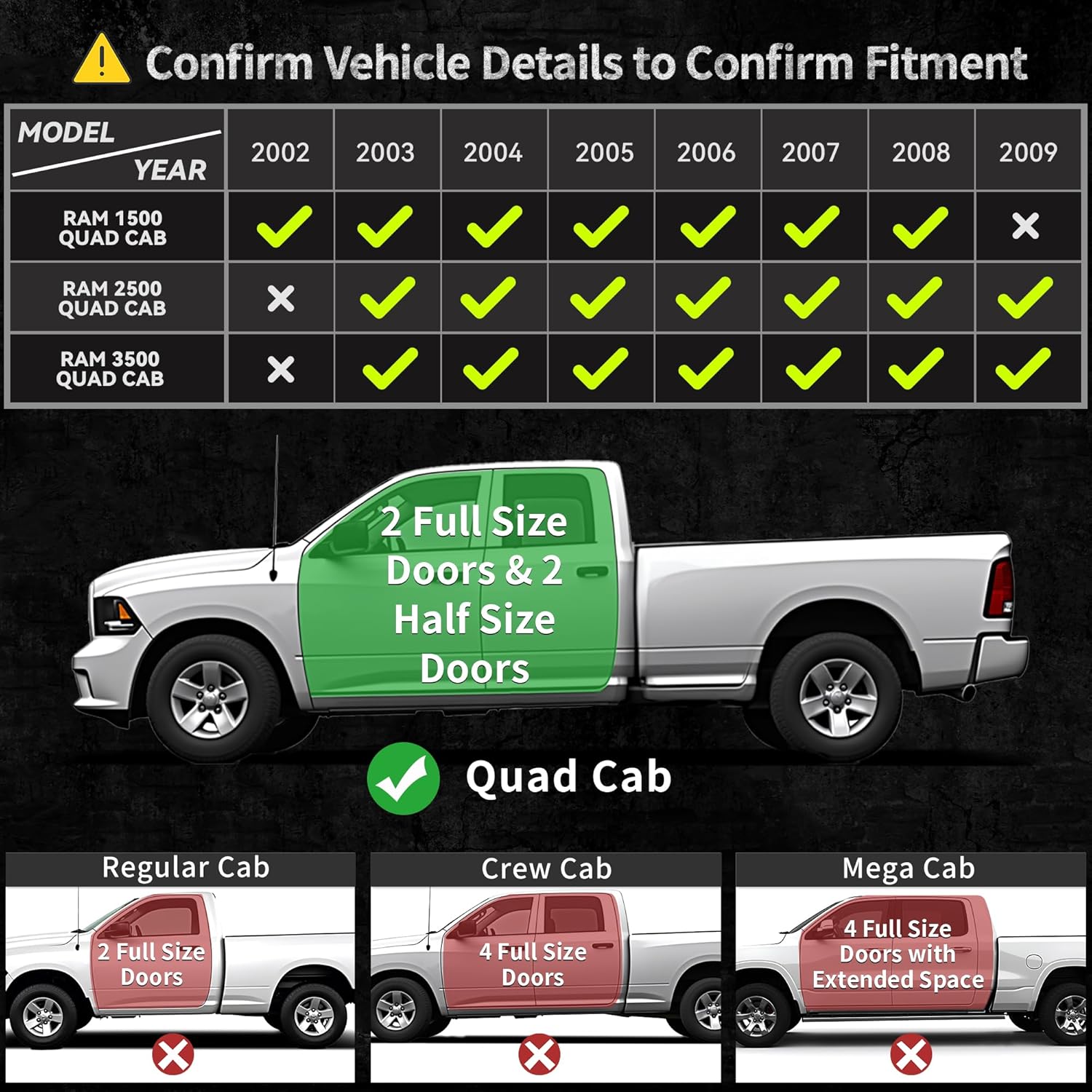 OEDRO Upgraded Floor Mats Fit for Dodge Ram 1500 Quad Cab 2002-2008, Dodge Ram 2500/3500 Quad Cab 2003-2009, All Weather TPE Floor Liners, Car Mats Tailored Fit Ram 1500 Accessories, 1st and 2nd Row - Image 2