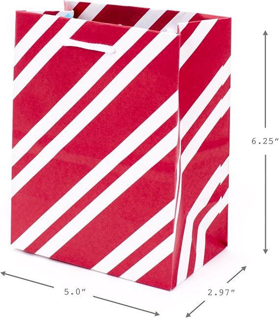 Hallmark 6 Small Holiday Gift Bag Set (Pack of 5; Red, White and Kraft) Snowflakes, Stripes, Merry (5XGB1798)