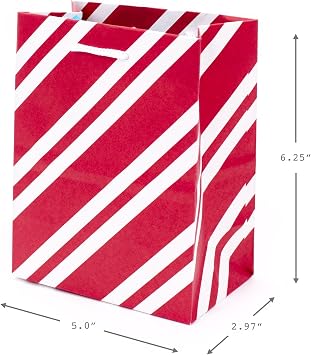 Hallmark 6 Small Holiday Gift Bag Set (Pack of 5; Red, White and Kraft) Snowflakes, Stripes, Merry (5XGB1798)