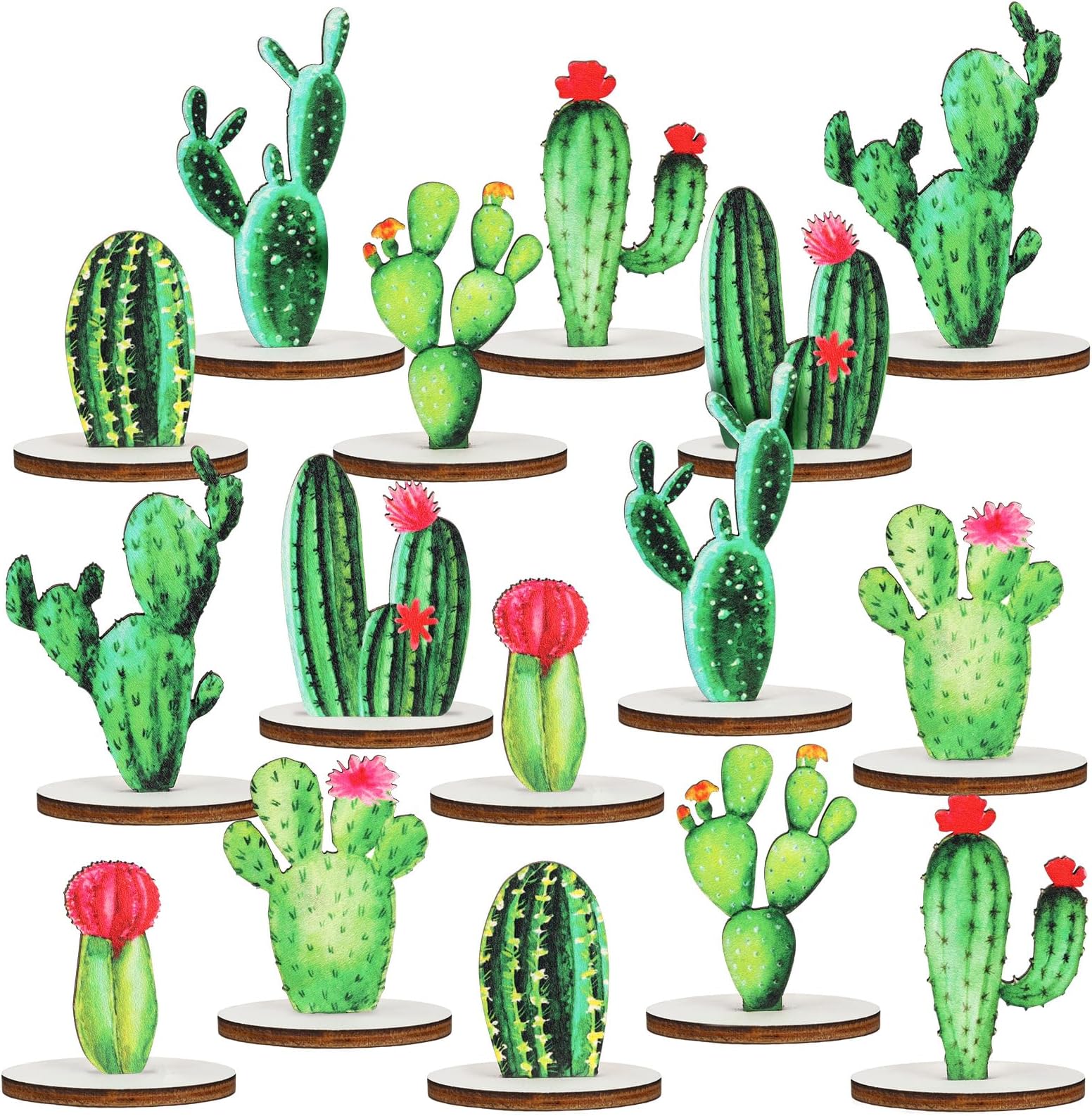 Thyle 16 Pcs Wooden Cactus Party Decorations Cactus Wood Sign Centerpieces Tables Topper Decor for Baby Shower Birthday Classroom Supplies