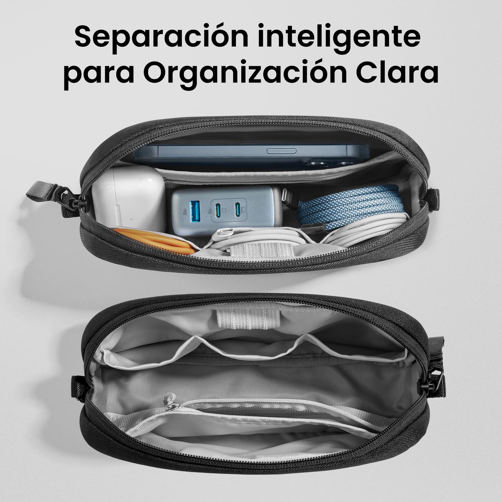 tomtoc Bolsa para Cables Accesorios, Organizador Cables Viaje, Bolsa Organizadora de Cables Portátil para Alimentación de Teléfono Móvil, Power Bank, Memoria USB, AirPods y Artículos de Uso Diario
