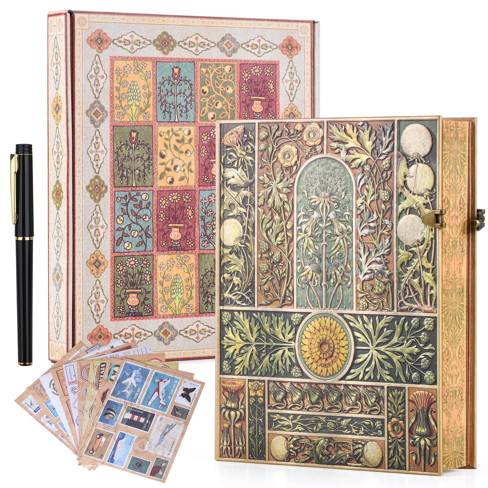 Vintage 3D Verdant Voice Hardcover liniert Tagebuch – 192 Seiten (96 Blatt) mit Umschlagtasche – Erinnerungs-Tagebuch & Gedenknotizbuch für Meilenstein-Momente