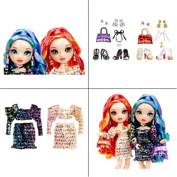 Rainbow High Special Edition Twin (2-Pack) Laurel & Holly De'Vious Fashion Dolls, Multicolor Designer Metallic Outfits, Gift for Kids and Collectors, Toys for Kids Ages 6 7 8+ to 12 Years Old
