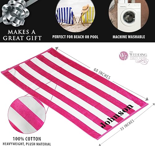 Miniatura 3 de Toalla de playa cabaña a rayas personalizada de alta calidad, 35 x 60 pulgadas, toallas de piscina con monograma, bordadas a medida con cualquier