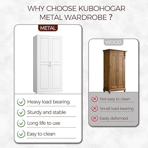 Miniatura 6 de Armario de metal con 2 puertas, armario de 71 pulgadas de alto con puertas, barra para colgar, cajones y estantes ajustables, armarios de