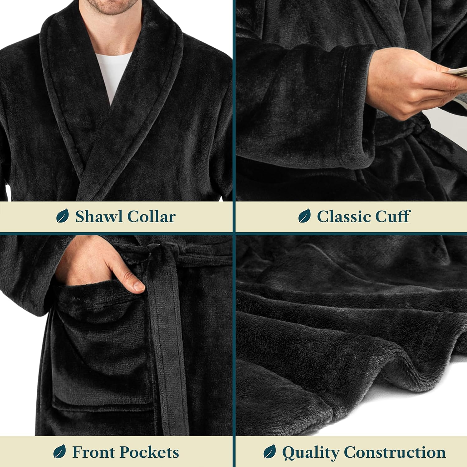 PAVILIA Mens Soft Robe Bathrobe for Men, Lightweight Fleece Male Robe Long Bath Shower Spa - Image 5