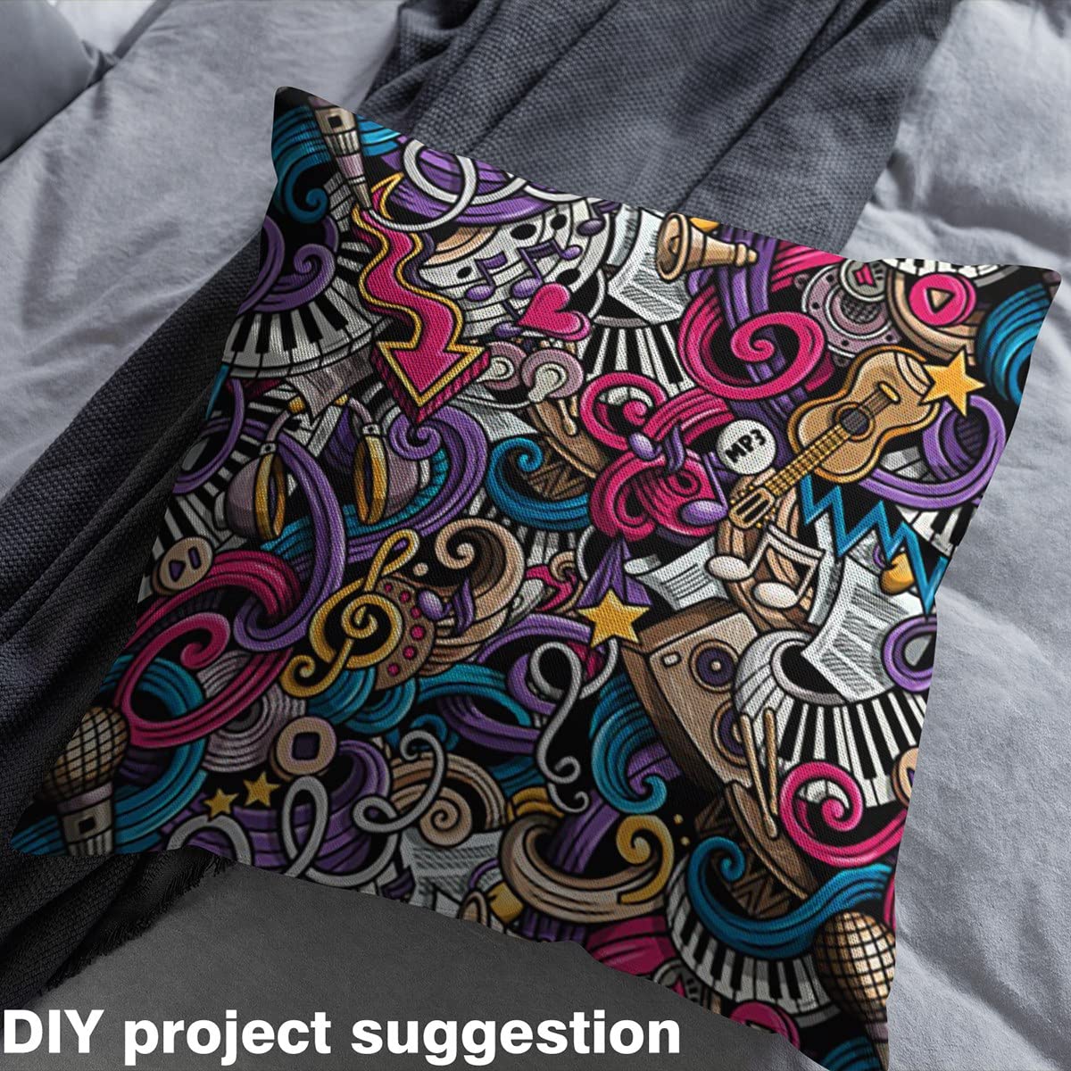 Music Upholstery Fabric for Chairs,Colorful Musical Hippie Graffiti Outdoor Fabric by The Yard,Hip Hop Doodles Fabric for Upholstery and DIY Projects,1 Yard,(L92*W150cm) Pink Brown - Image 4
