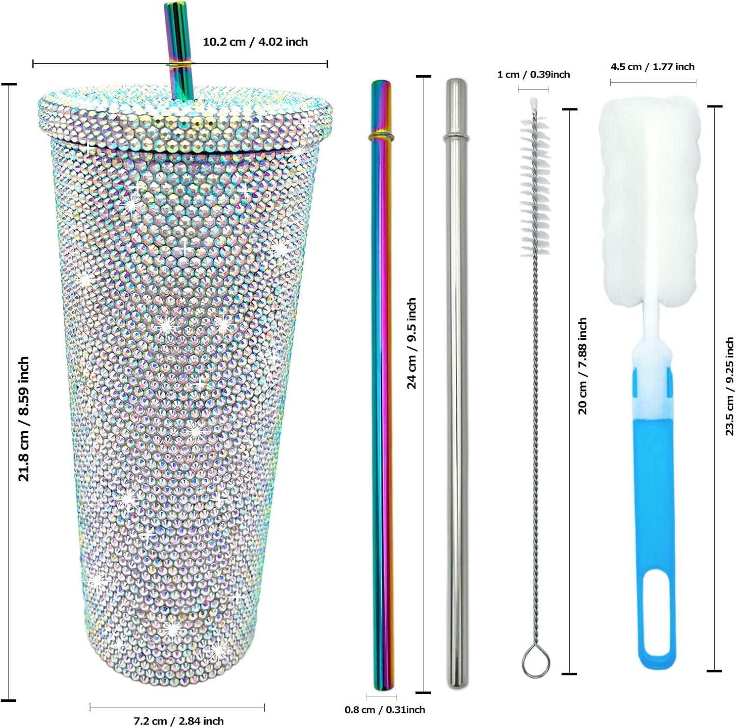 26oz Bling Cup Diamond Studded Tumbler Glitter Water Bottle with Lid and Straws Stainless Steel Vacuum Insulated Coffee Ice Cup Gift for Women (Aurora White) - Image 4