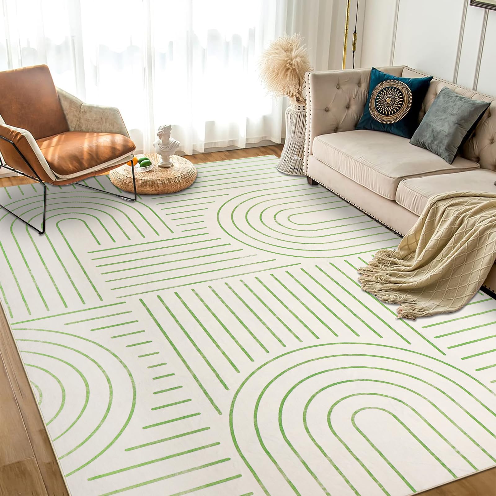 Homcomodar Alfombra Salon Lavable 122x170cm Verde Alfombra Pelo Corto Carpet Rugs for Living Room Alfombras Pie de Cama Comedor Dormitorio Matrimonio Habitacion OEKO-TEX STANDARD 100