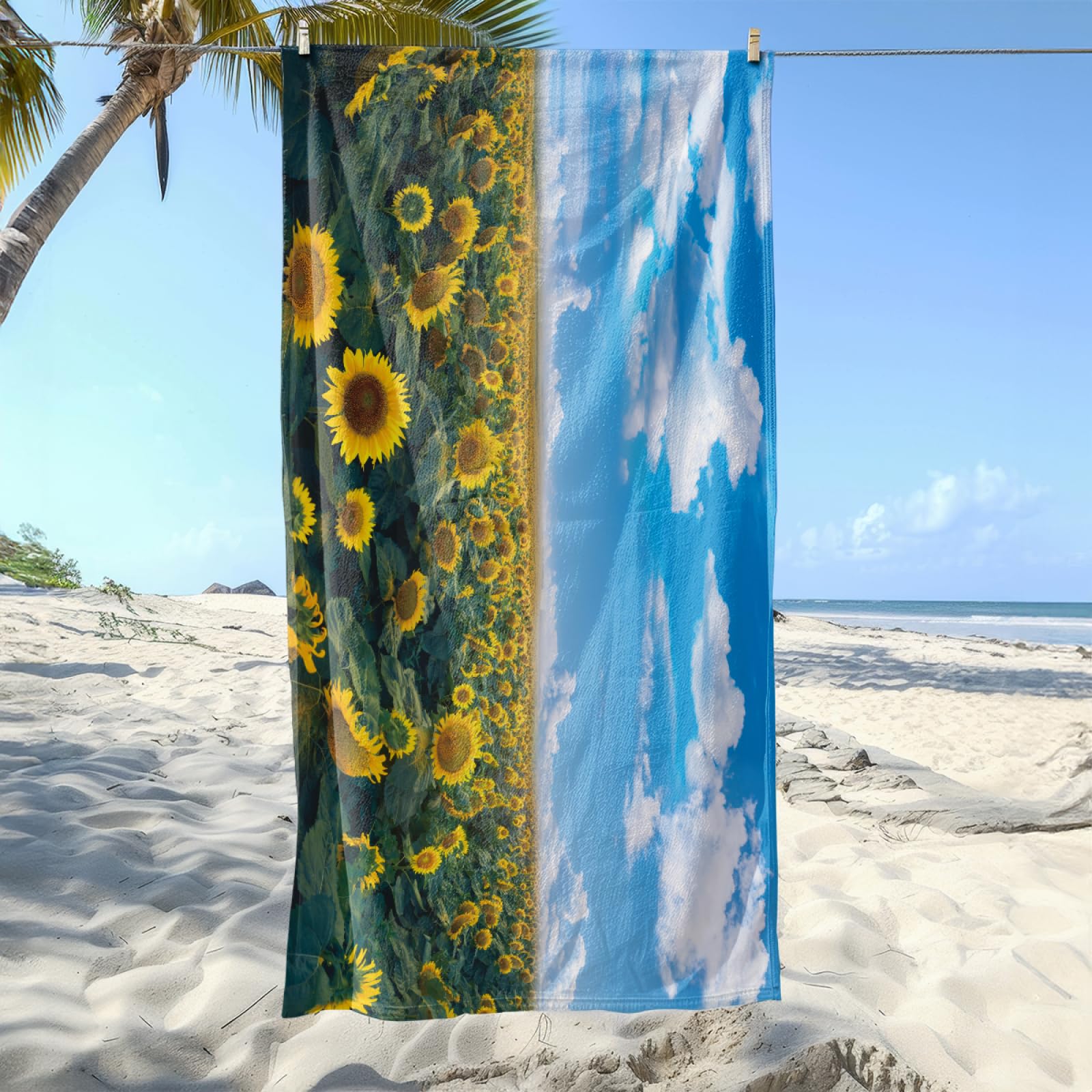 Toalla Playa Blanca Azul Cielo Toallas Baño Grandes Suave Toalla Microfibra Sin Arena Toallas de Baño Piscina Ducha Absorbente Secado Rápido Beach Towel para Viajes, Natación, Camping 100x200cm