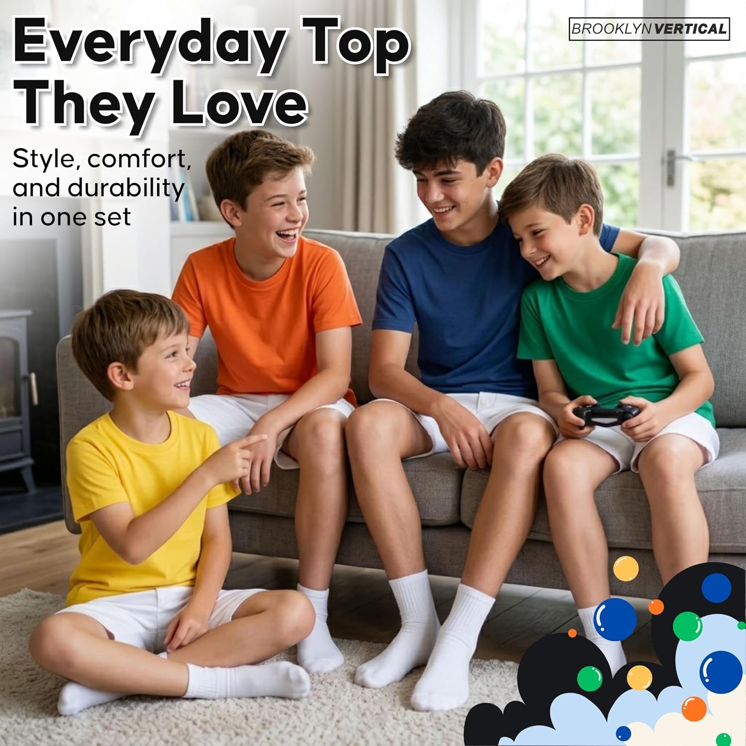 BROOKLYN VERTICAL Boys 4-Pack Short Sleeve Solid Color T-Shirts | Cotton Crew Neck Tagless Tees