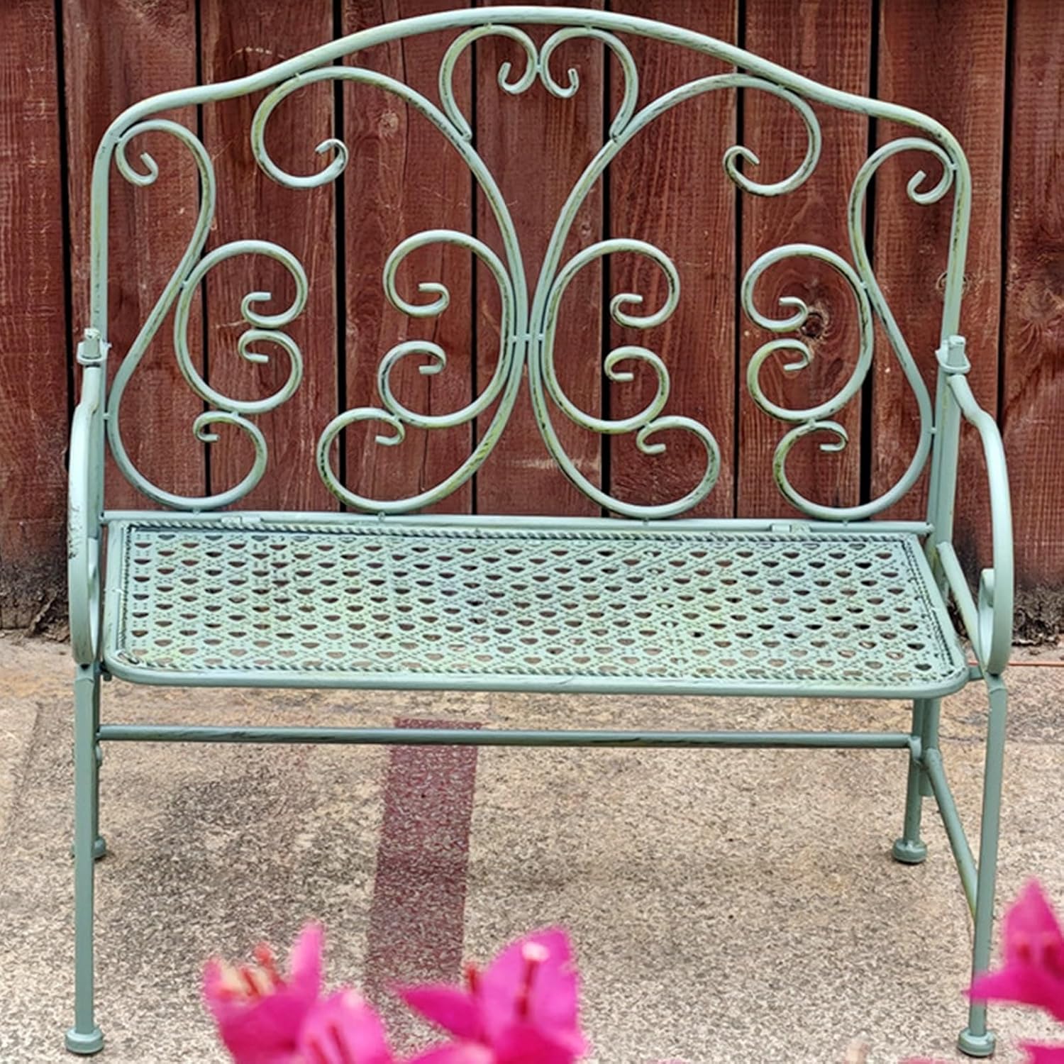 Outdoor Garden Bench, 2-3 Person Park Benches Porch Seat, Metal Bench with Backrest and Armrests for Backyard, Park(Green)