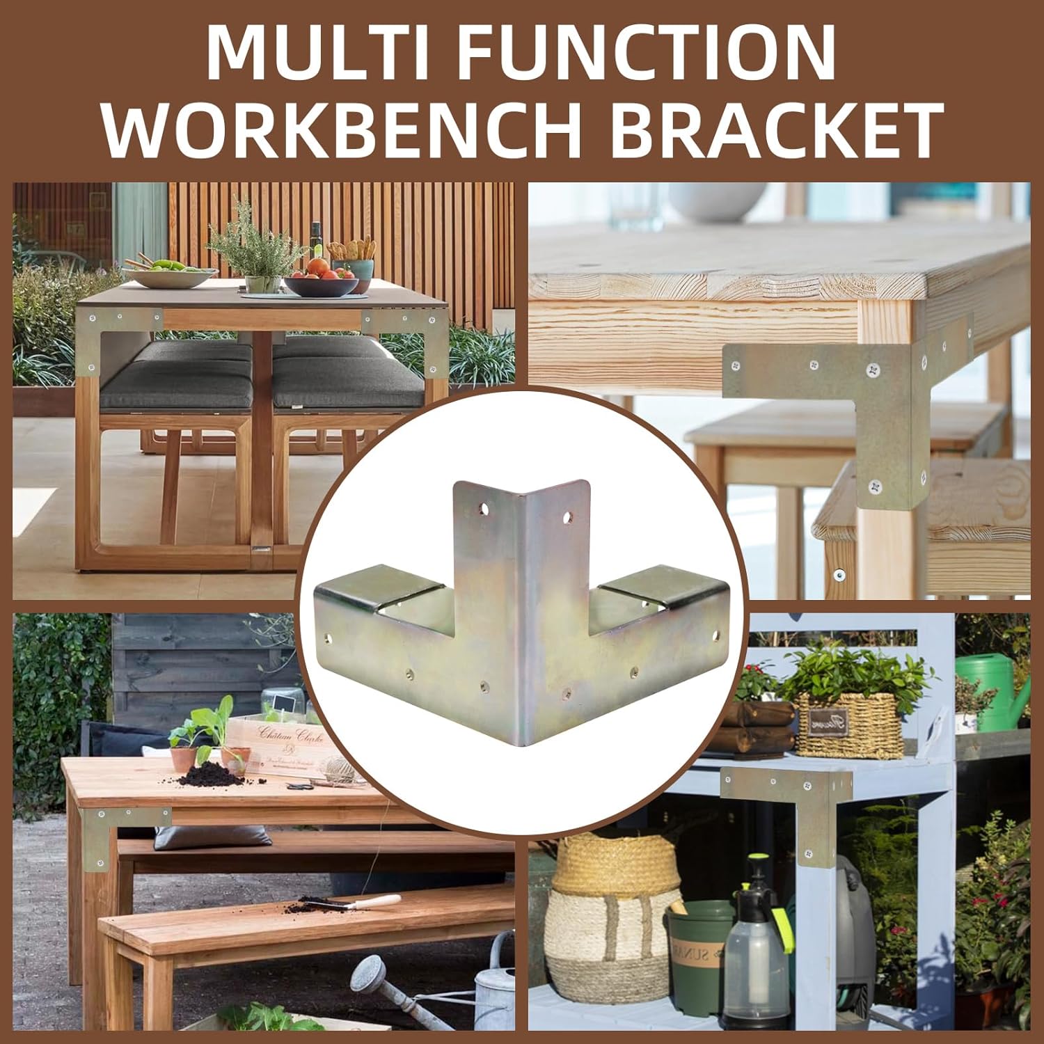 Work Bench Brackets, 2 x 4 Steel Workbench Brackets Right Angle Corner Support Bracket for Shelving Work Table DIY Repairs (Actual 1.5"x3.5"), Sliver 4 Pieces