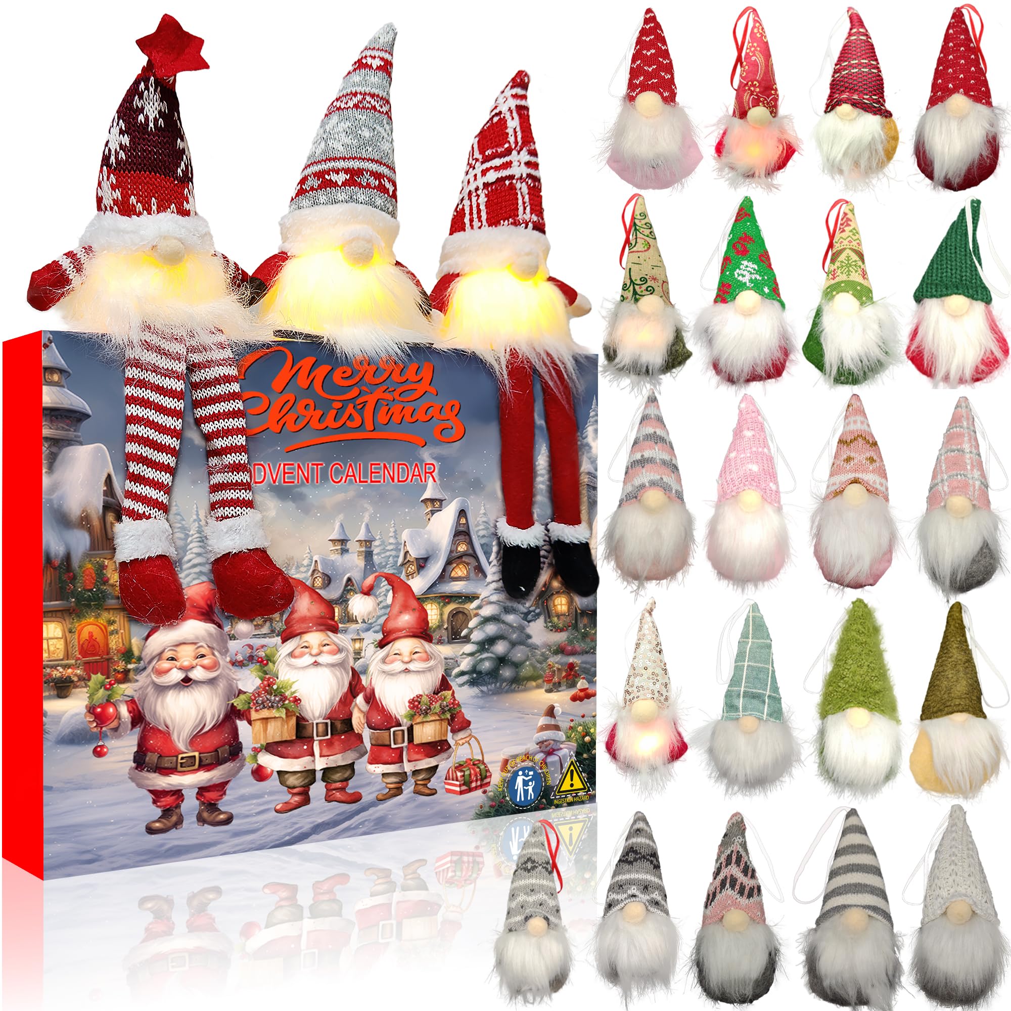 Calendrier de l'Avent 2025 - 24 pièces - Gnome de Noël à suspendre