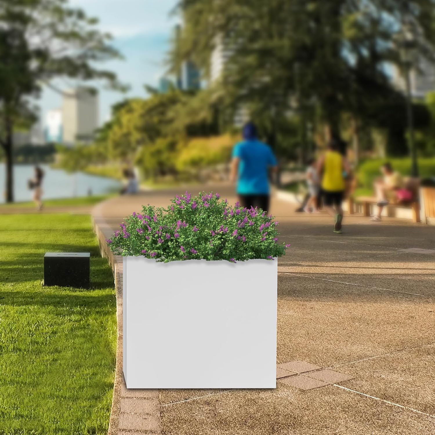 Steel Planter Box Flower Pots Outdoor, 20X20X20in White Square Large Pots Indoor Outdoor Heavy Duty Planters Cube for Patio, Deck, Yard, Garden