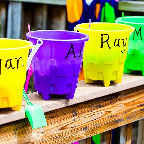 Miniatura 3 de 4E's Novelty 12 juegos de juguetes de playa, incluye 12 cubos de arena, 12 palas, 24 moldes de arena para niños, cubos de playa pequeños de 5.75