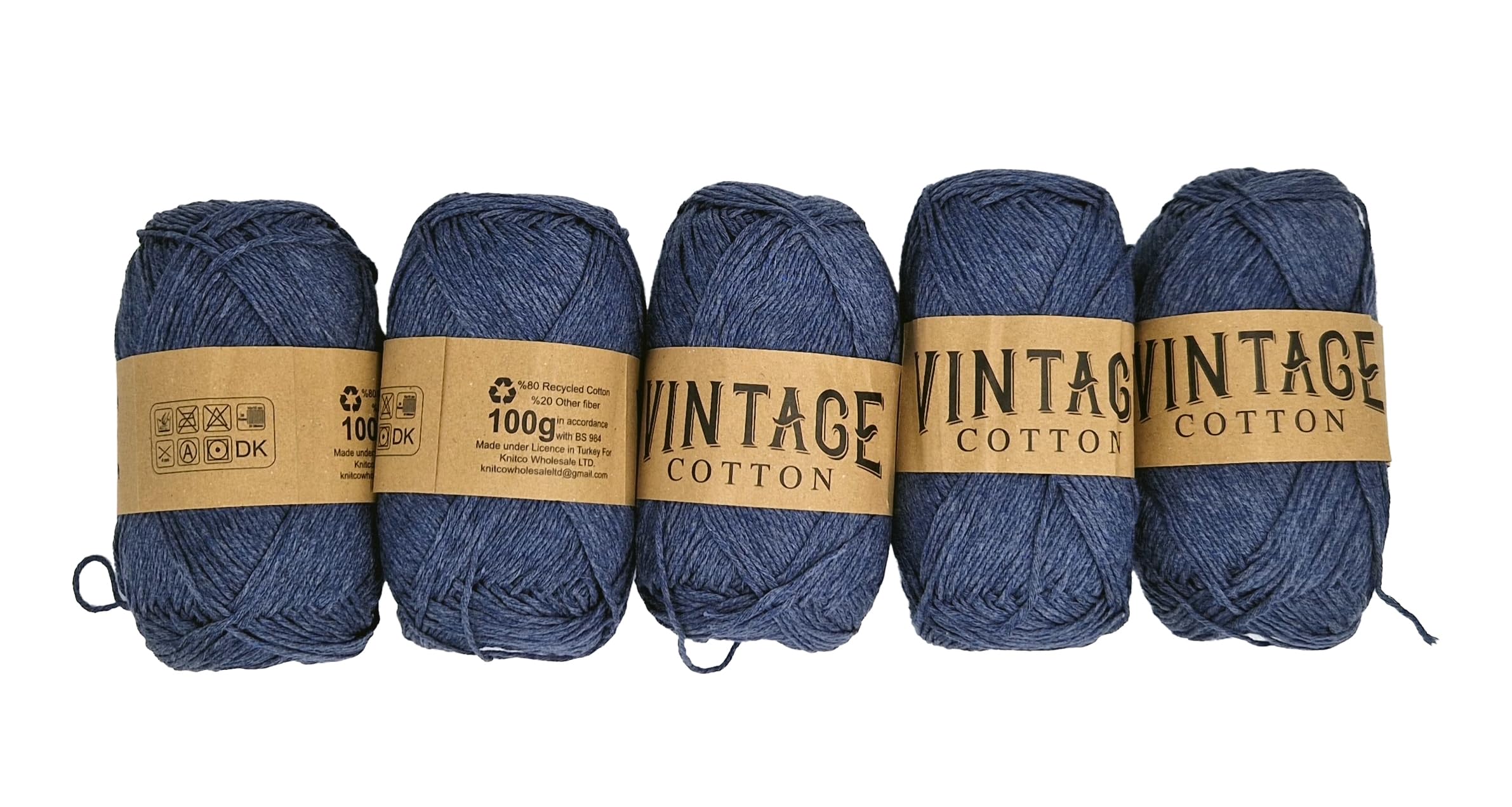 5 x Vintage Cotton DK 100g Crochet & Knitting Yarn/Wool, 60 Colours to Choose from (V-53)