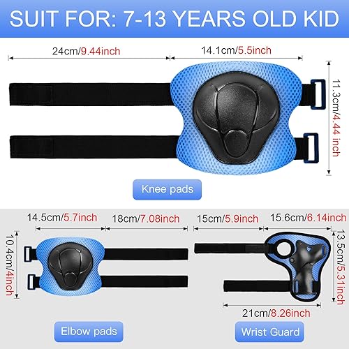 Miniatura 43 de Juego de rodilleras de protección para niños de 3 a 14 años, rodilleras y coderas con muñequeras 3 en 1 para patinaje, ciclismo, bicicleta, patinaje