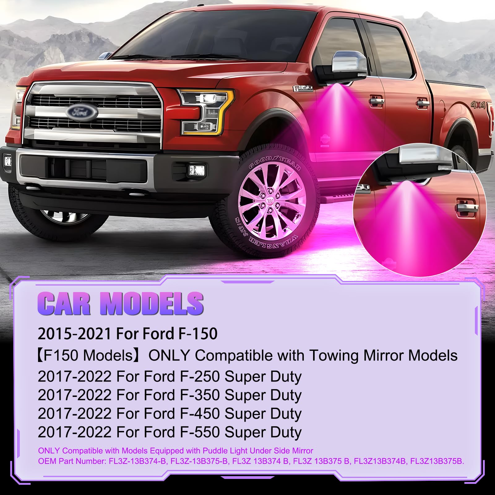 Amazon.com: POPMOTORZ Pink Purple LED Side Mirror Puddle Lights