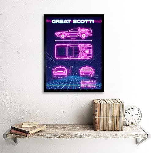 Miniatura 2 de Póster enmarcado para decoración de pared de 12 x 16 pulgadas de Synthwave Blueprint de los años 80