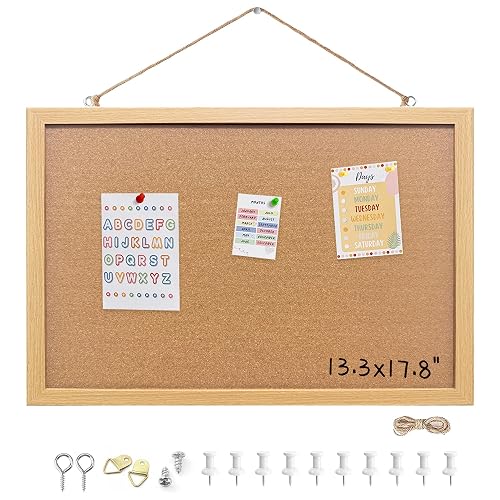 Yunihome Cork Bulletin Board, 13.3x17.8 Inches Hanging Cork Board Wooden Framed with Pins for Wall, Dorm Room, Office, Home Decor – Natural Cork & Black Frame