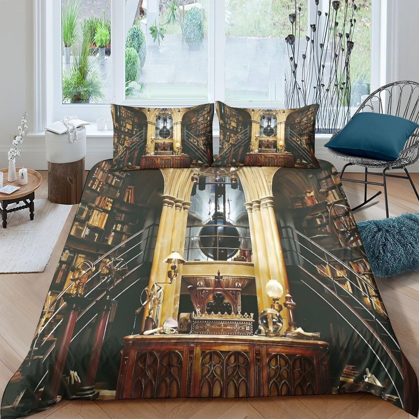 Ctjqhvkz Style-1 3D Printed Baroque Library Fitted Sheet Microfiber Artistic Palace Architecture Bed Cover For Bedroom Guest Room Decor Single（135X200cm）