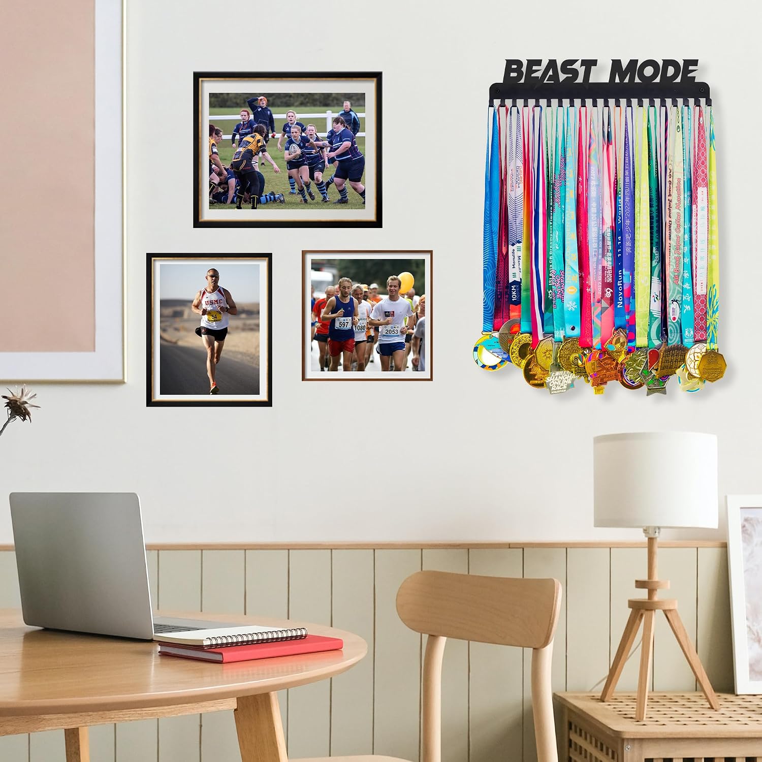 Goutoports Medal Holder Display Hanger - She Believed She Could She Did - Personalized Medal Wall Hanger for Sport Race Runner Sturdy Black Steel Metal Over 60 Medals Easy to Install