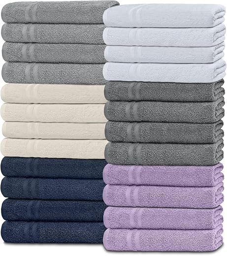 White Classic Wealuxe Cotton Washcloths - Soft Absorbent Bathroom Face Towels - 12x12 Inch - Multi - 24 Pack