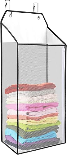Miniatura 8 de coastal rose Paquete de 2 cestas grandes para colgar la ropa sucia con ganchos, cesta de malla para colgar sobre la puerta con cremallera para