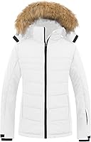 Vista 1 de Pursky Chaqueta de esquí impermeable para mujer, abrigo de nieve acolchado de invierno, abrigo de piel con capucha