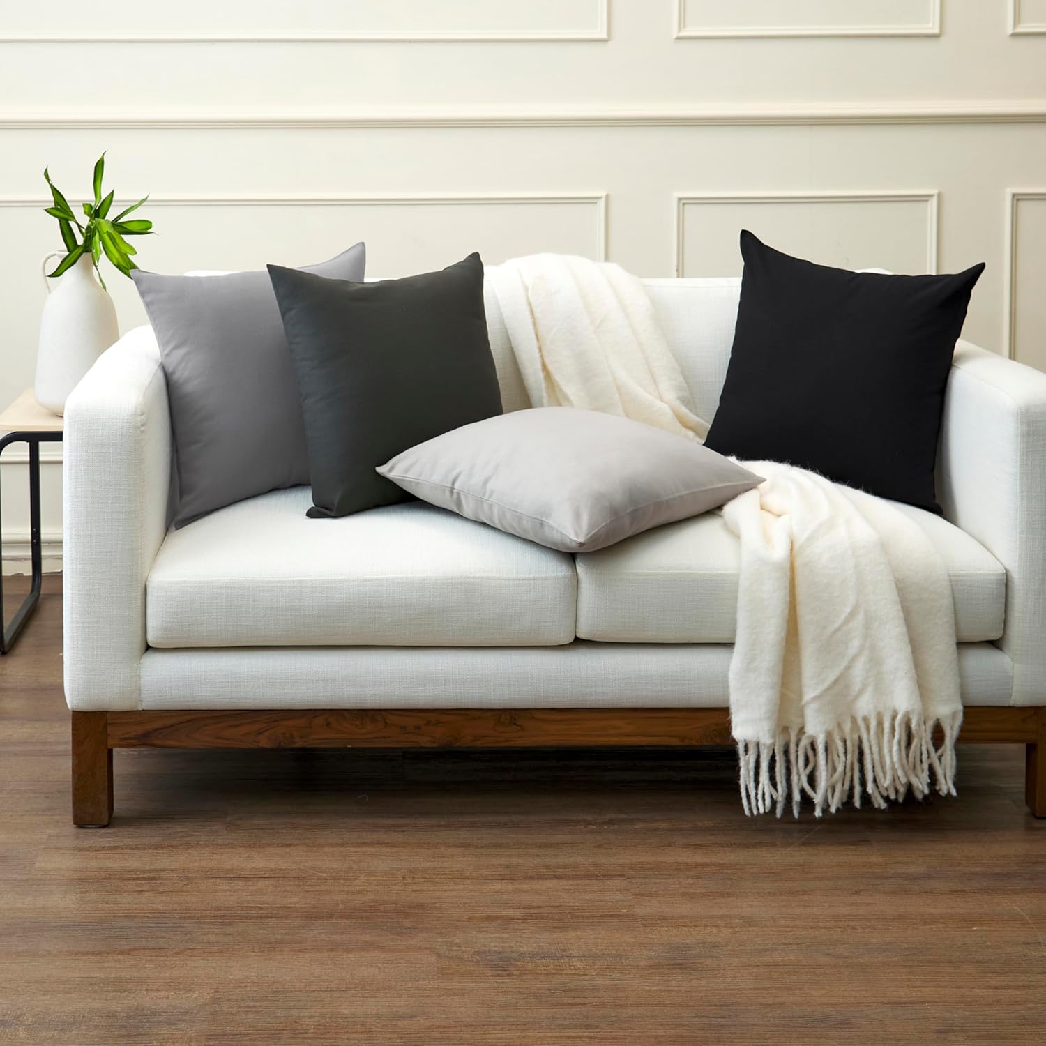 Encasa XO Throw Pillow Covers 20x20 in Set of 2 Jet Black | No Inserts | Cotton Pillow Covers for Living Room, Bed, Sofa, Couch | Decorative Cushion Covers with Improved Zipper - Image 8