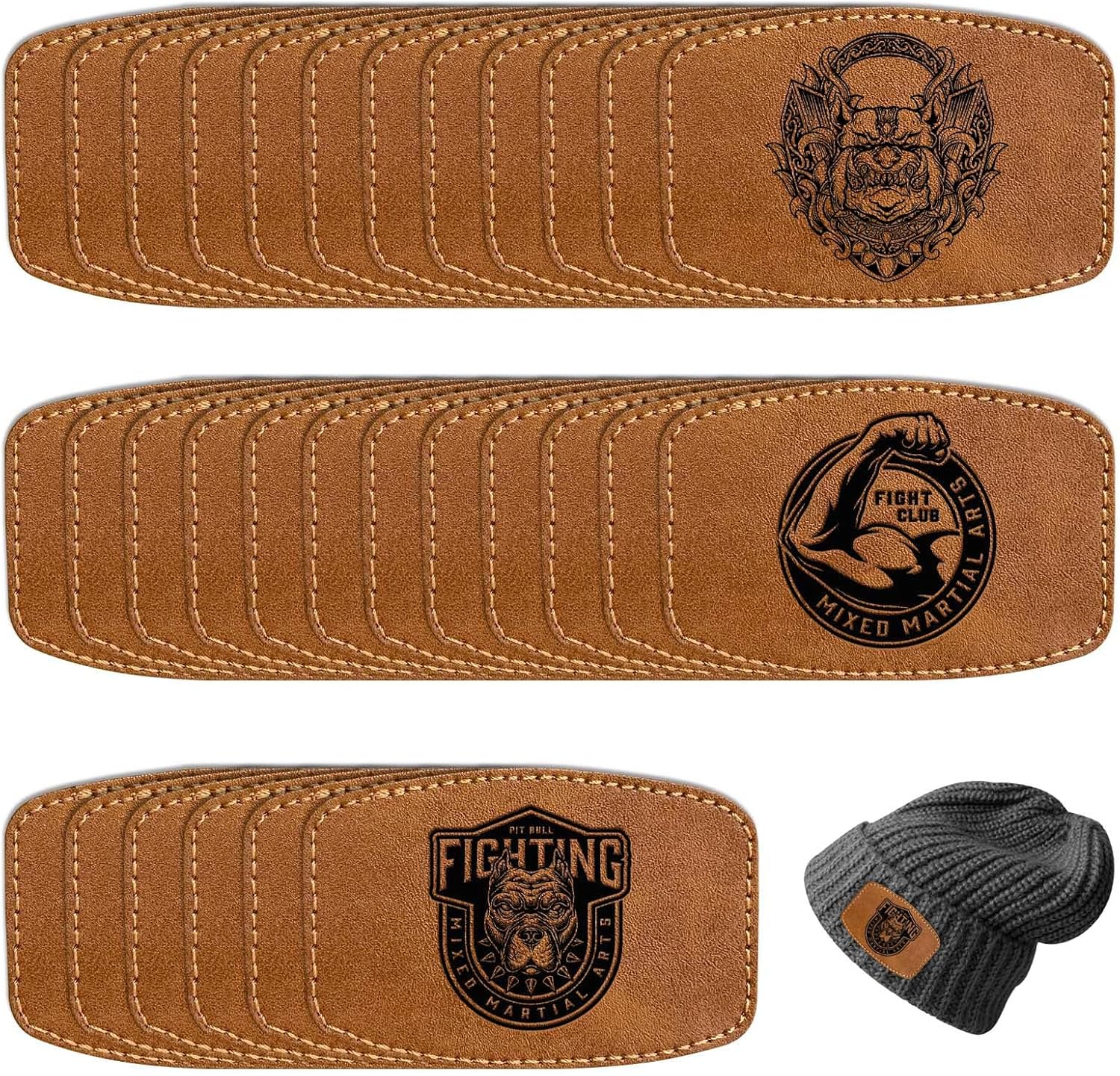 Leather Patches for Laser Engraving Iron-on Hat/Cap/Beanies/Stocking,Blank Faux Leatherette Sheets for Laserable Engrave with Heat Press Adhesive(Dark Brown/3 in×2 in/30 Pieces)