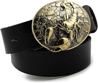 Leather Belt with Scorpion Belt Buckle Solid Brass Pandinus Symbol Design Statement Western Cowboy Belt