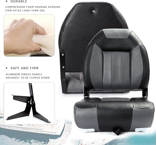 Miniatura 3 de P1 Premium Marine Asiento plegable para barco con respaldo alto, tornillos de acero inoxidable incluidos