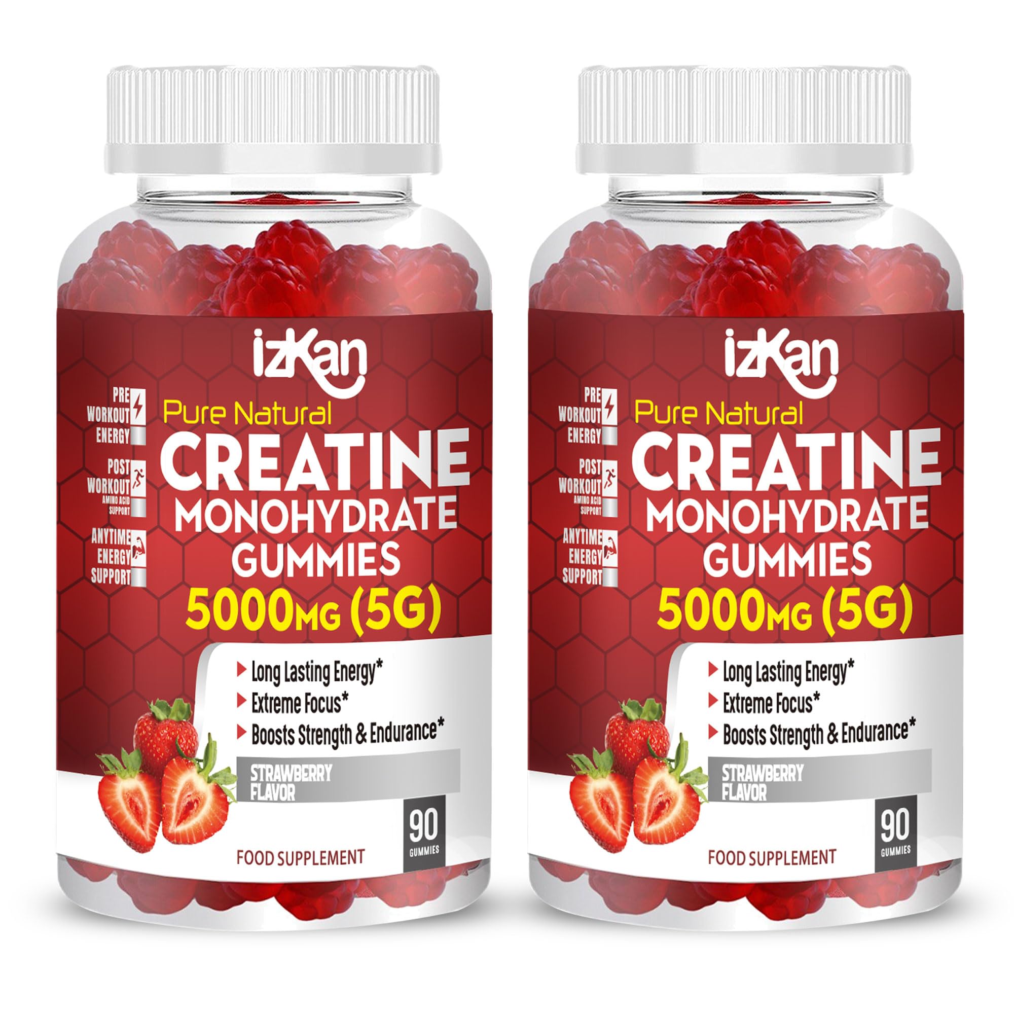 Creatine Monohydrate Gummy 5000mg for Men & Women - 180 Chewable Creatine ADVANCE COMPLEX Taurine & B12 Gummies Strawberry Flavoured | Pre Workout Gym Supplement| Halal | Vegan | (2 Months Supply)