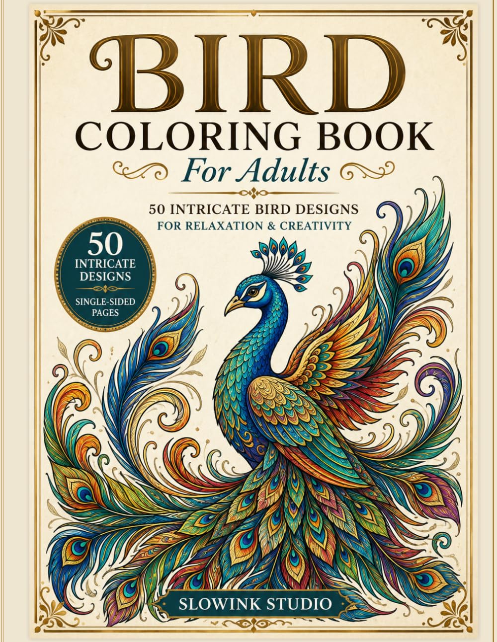 Bird Coloring Book for Adults: 50 Intricate Bird Designs with Owls, Peacocks, Hummingbirds, Eagles, Flamingos, Parrots, and Relaxing Nature Scenes