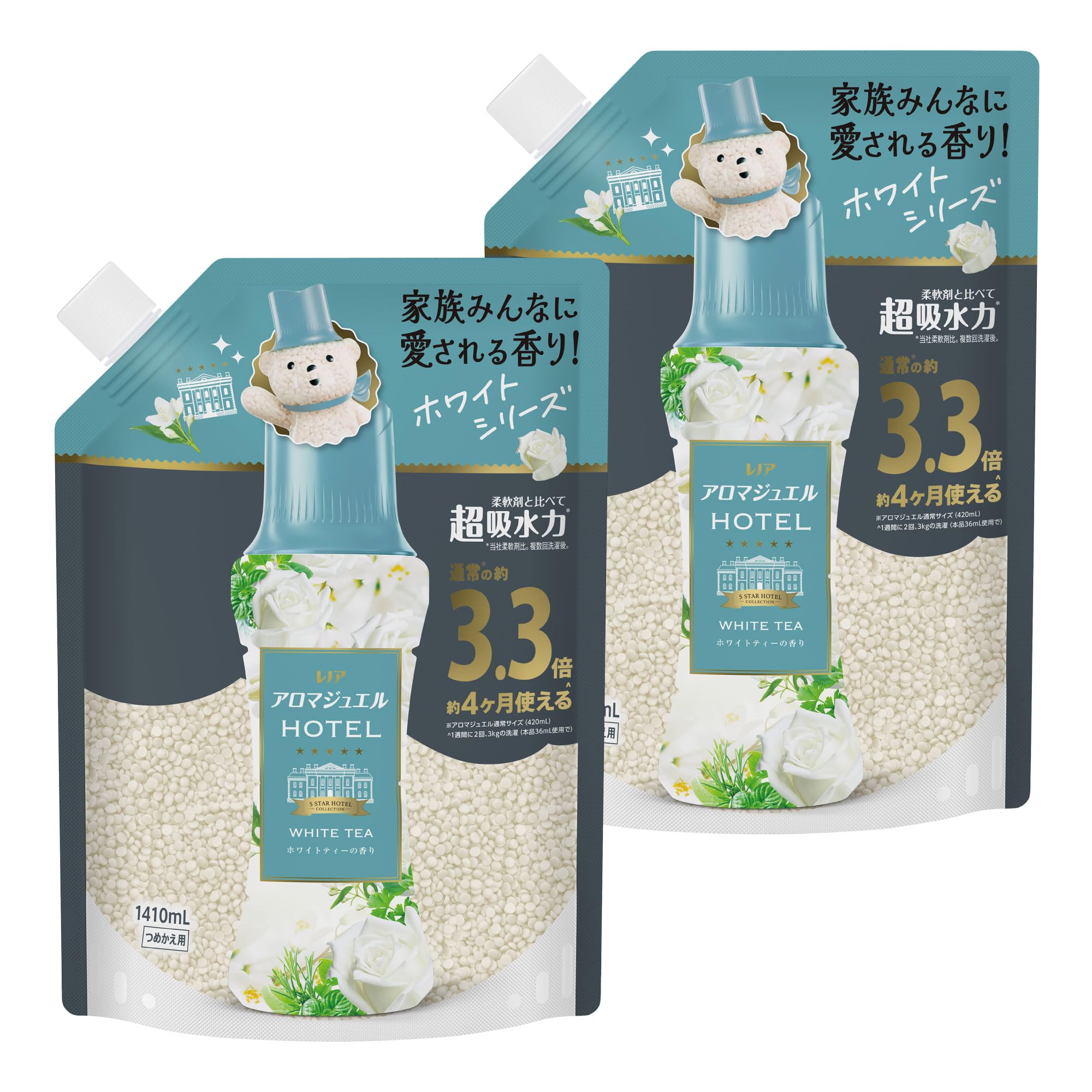 レノア アロマジュエル HOTEL 香り付けビーズ ホワイトティーの香り 詰め替え 1410mL×2袋【まとめ買い】