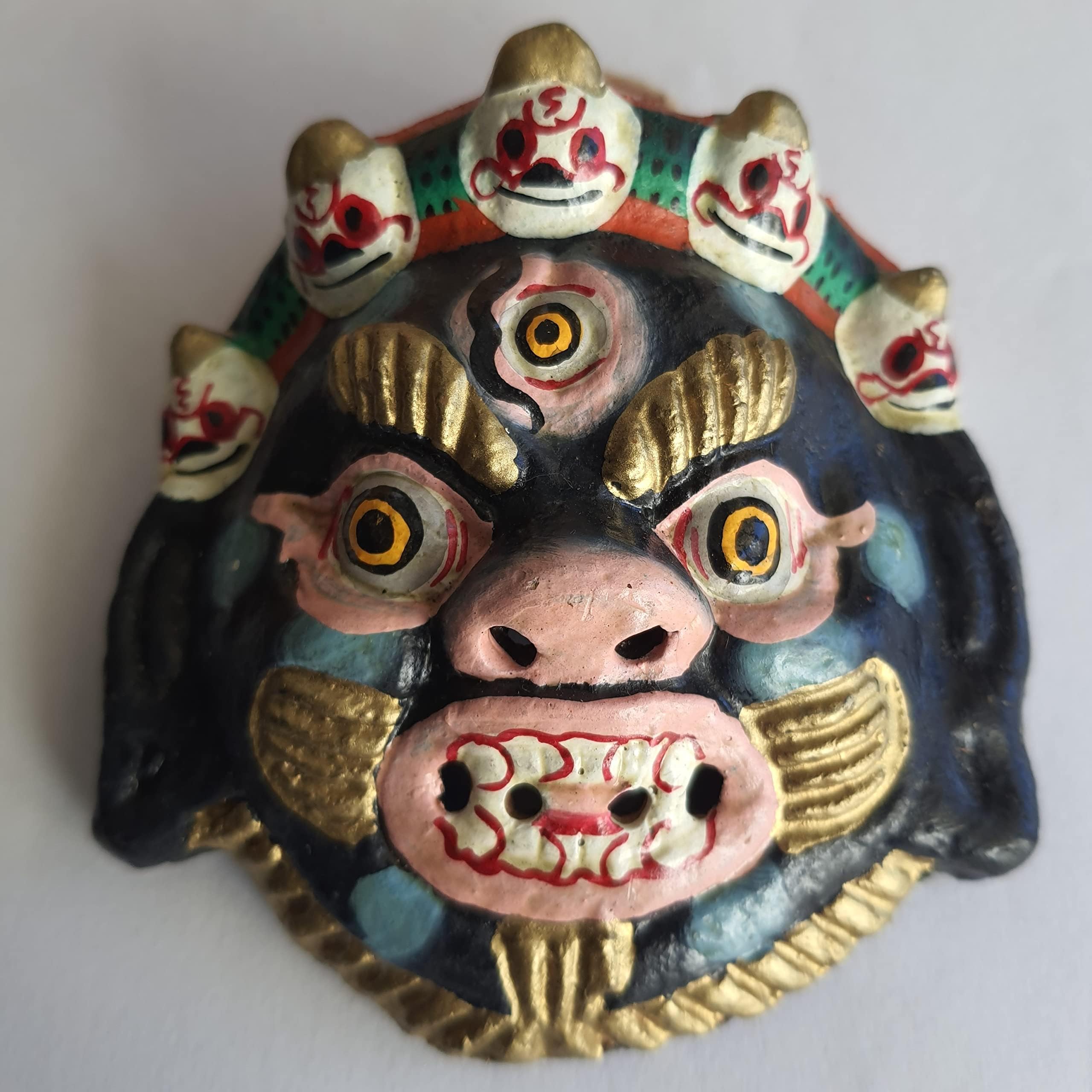 IndiHaatStore Souvenir of Nepal, Mini Colorful Demon Mask for Home Decoration - Wall Hanging, 3.5x3.5 inches Circle