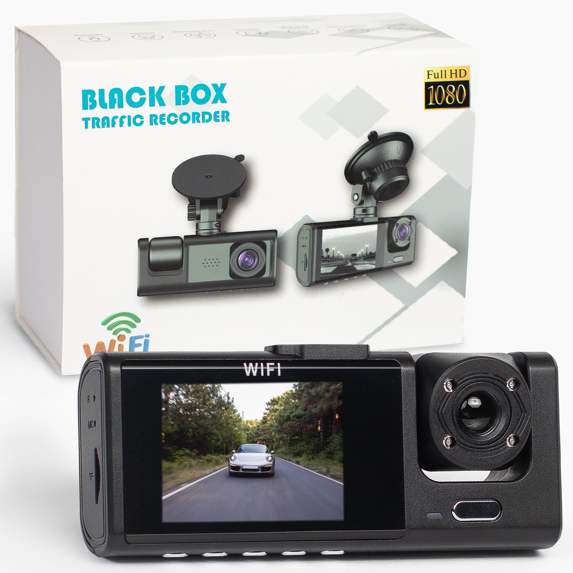 CamHandy 3-Channel Dash Cam – 1080P Front, Cabin & Rear Car Camera with Night Vision, G-Sensor, Motion Detection, 24/7 Parking Mode – for Cars, Trucks, SUVs & Rideshare Drivers