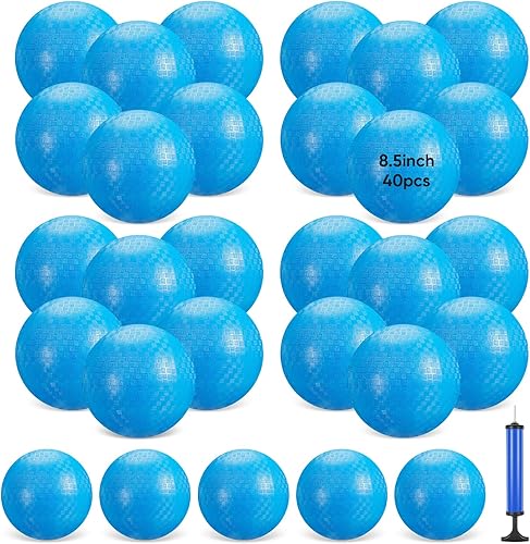 Sumind 40 Pcs Playground Ball 8.5 Inches Inflatable Ball Dodgeball Balls with 1 Hand Pump 4 Pcs Storage Bag PVC Rubber Bouncy Kickball Set for