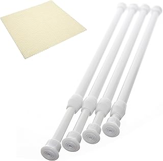 Danily 4 Pack Cupboard Bars Adjustable Spring Tension Rods 11.81 to 20 Inches, White, Comes with a Non Slip Shelf Liner