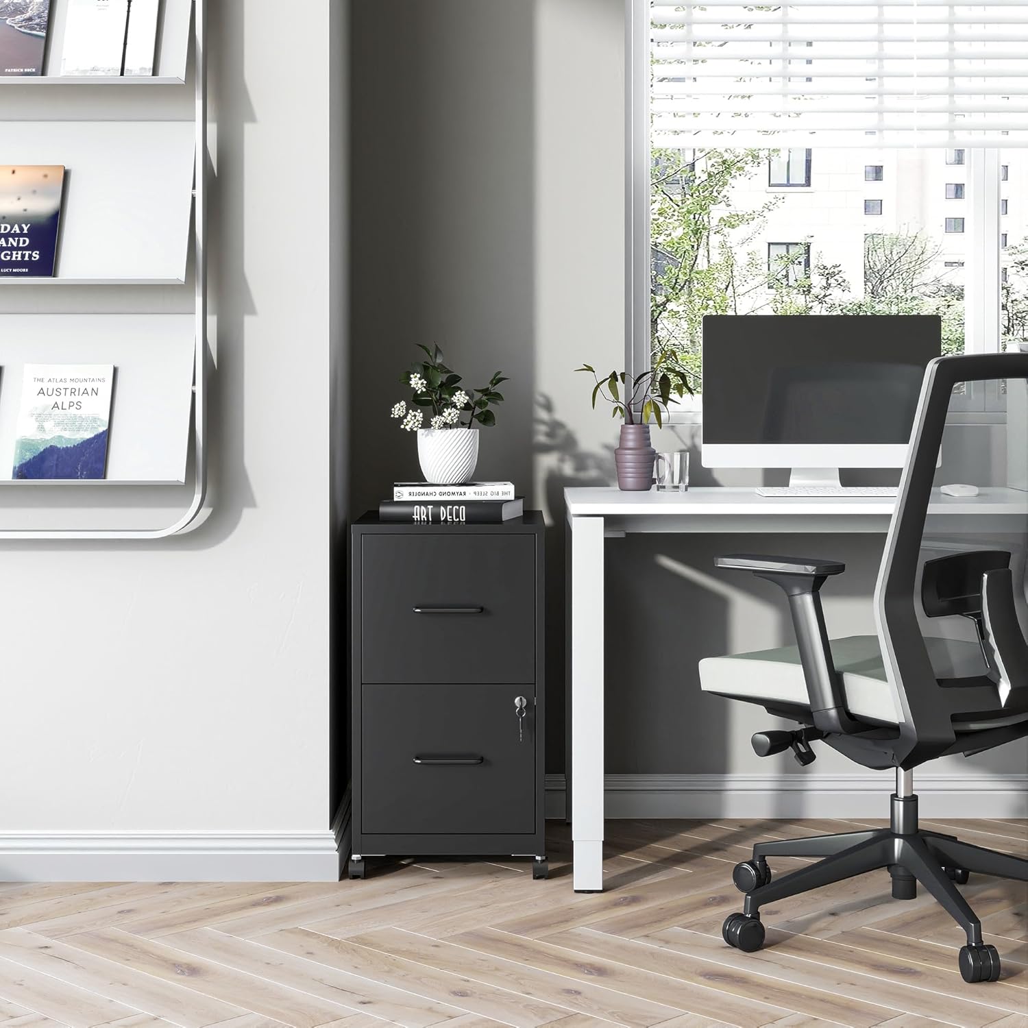 2 Drawer File Cabinet on Wheels,Mobile Filing Cabinets with Lock,Metal Storage Cabinet,Vertical Filing Cabinets for Home Office,Rolling File Cabinet for Under Desk,Amssebly Required, Black