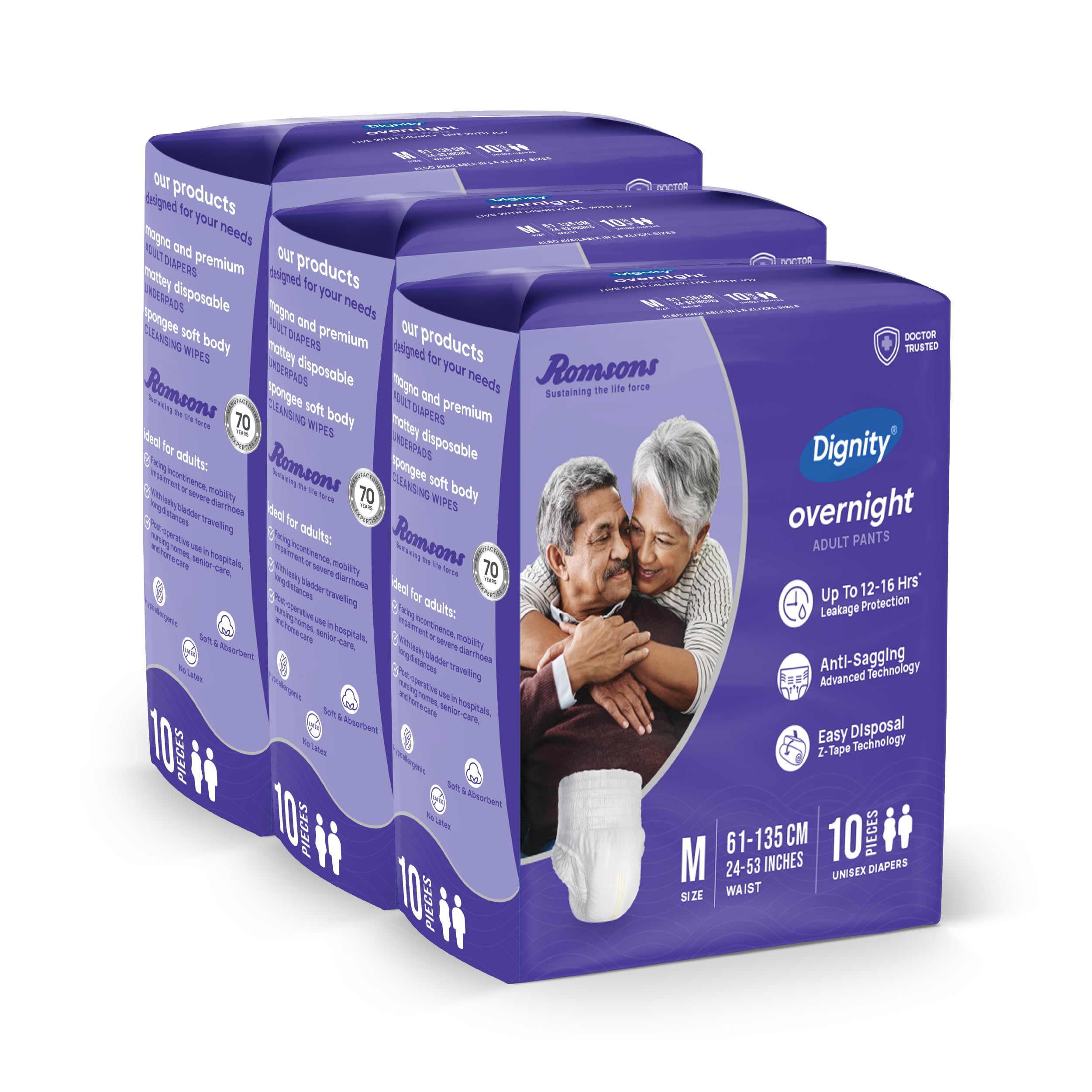 Dignity Overnight Pull Up Adult Diapers Pant Style - 30 Count (Medium) with Soft Elastic and Extra Absorbent Core, Waist Size 24" - 53", 10 Pcs/Pack (Pack of 3)-image-36