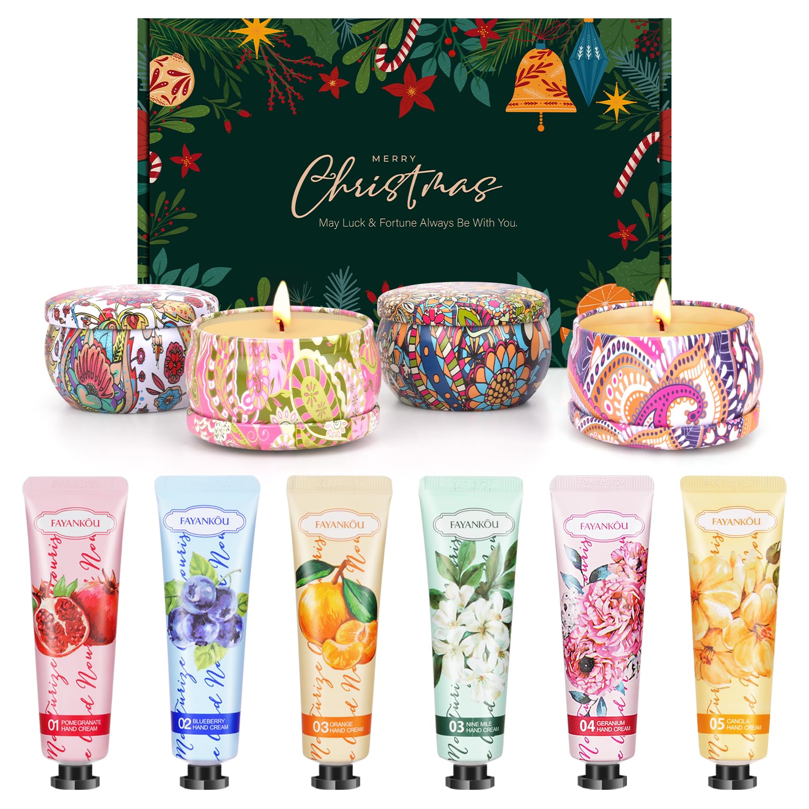 Regalos para Mujer, Set de 4 Velas Perfumadas, 6 Crema para Manos, Velas Aromáticas, Set de Regalo para Mujer, Mamá, Crema de Manos con Manteca de Karité, Pequeños Regalos de Navidad, para Empleados