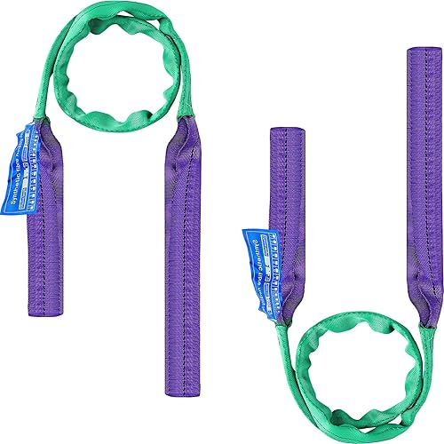 Berlune 2 eslingas de elevación de 2 pulgadas x 5 pies, correas de poliéster de alta resistencia para elevación, soporte de cesta de 8800 libras,