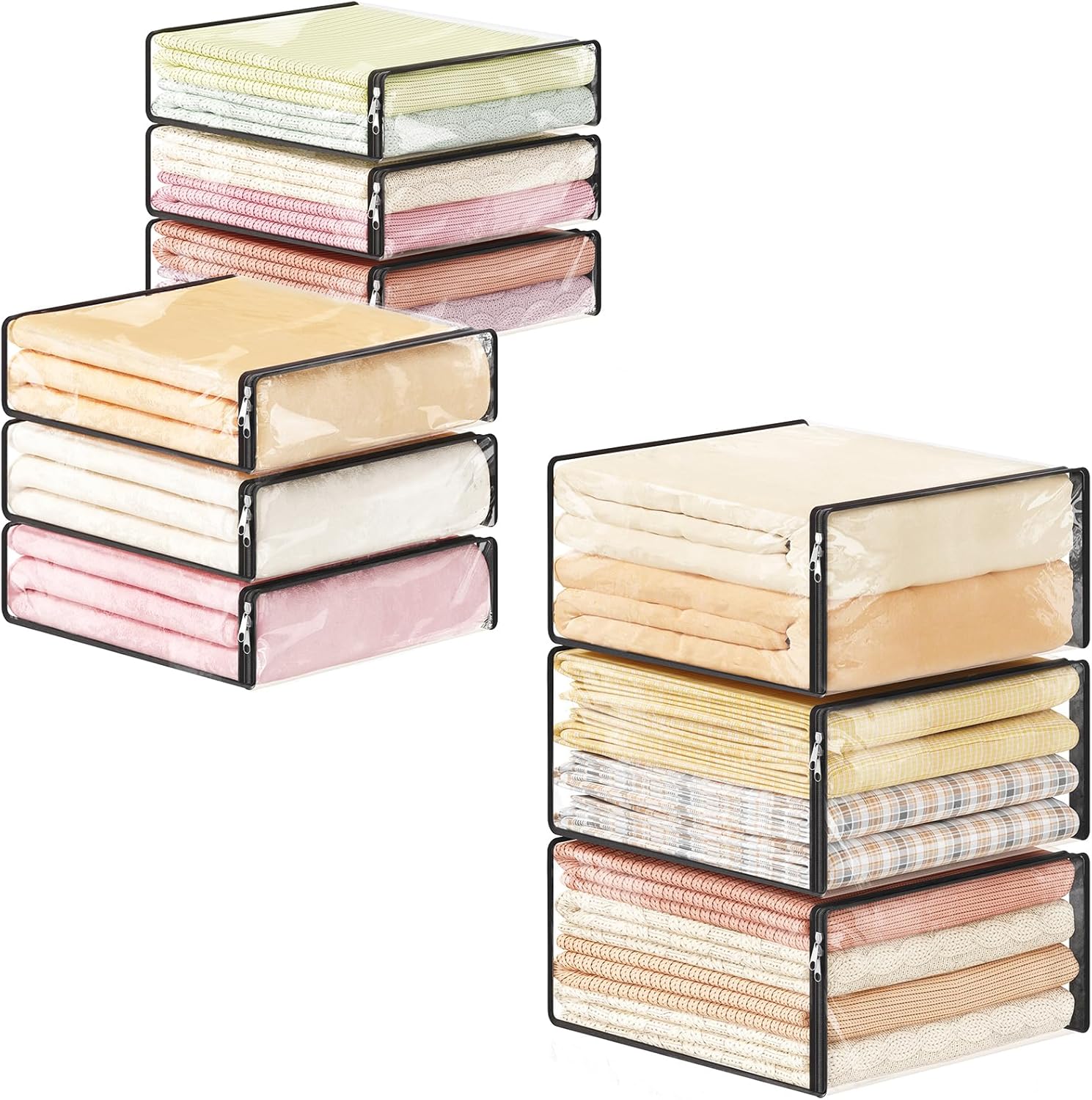 Lifewit 6 Pack 14L and 3 Pack 36L Clear Clothes Storage Bags with Zipper, Plastic Sweater Storage, Vinyl Foldable Blanket Containers Organizers, Moving Bag for Bed Sheet, Clothing