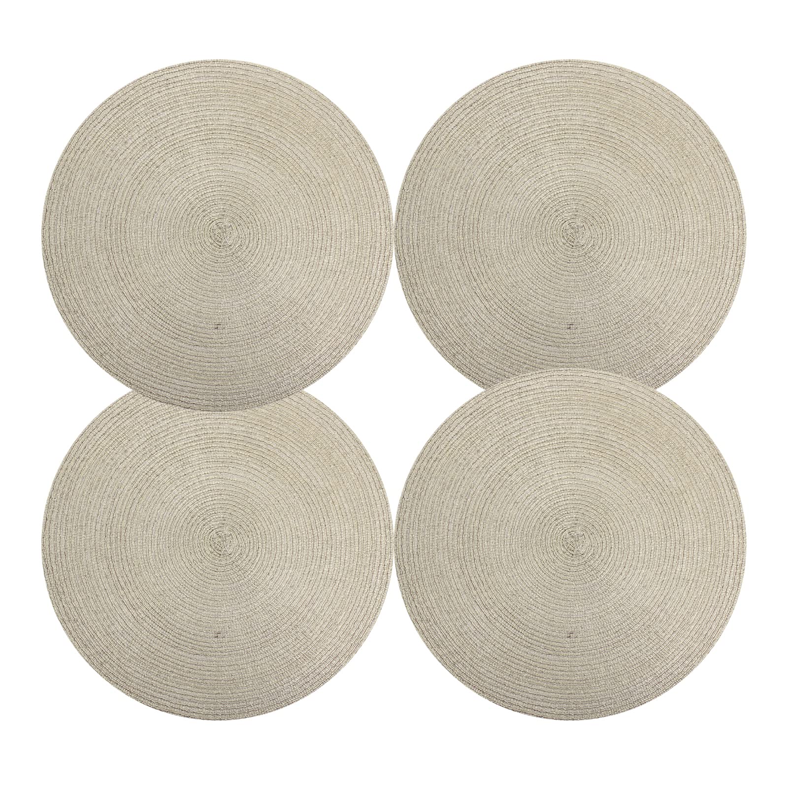 Round Placemats Set of 4 - Woven Gold Place Mats Indoor for Dining Table - Washable Heat Resistant Boho Farmhouse Table Mat - Metallic Holiday Placemat - Table Mats Decorations for Dining Room