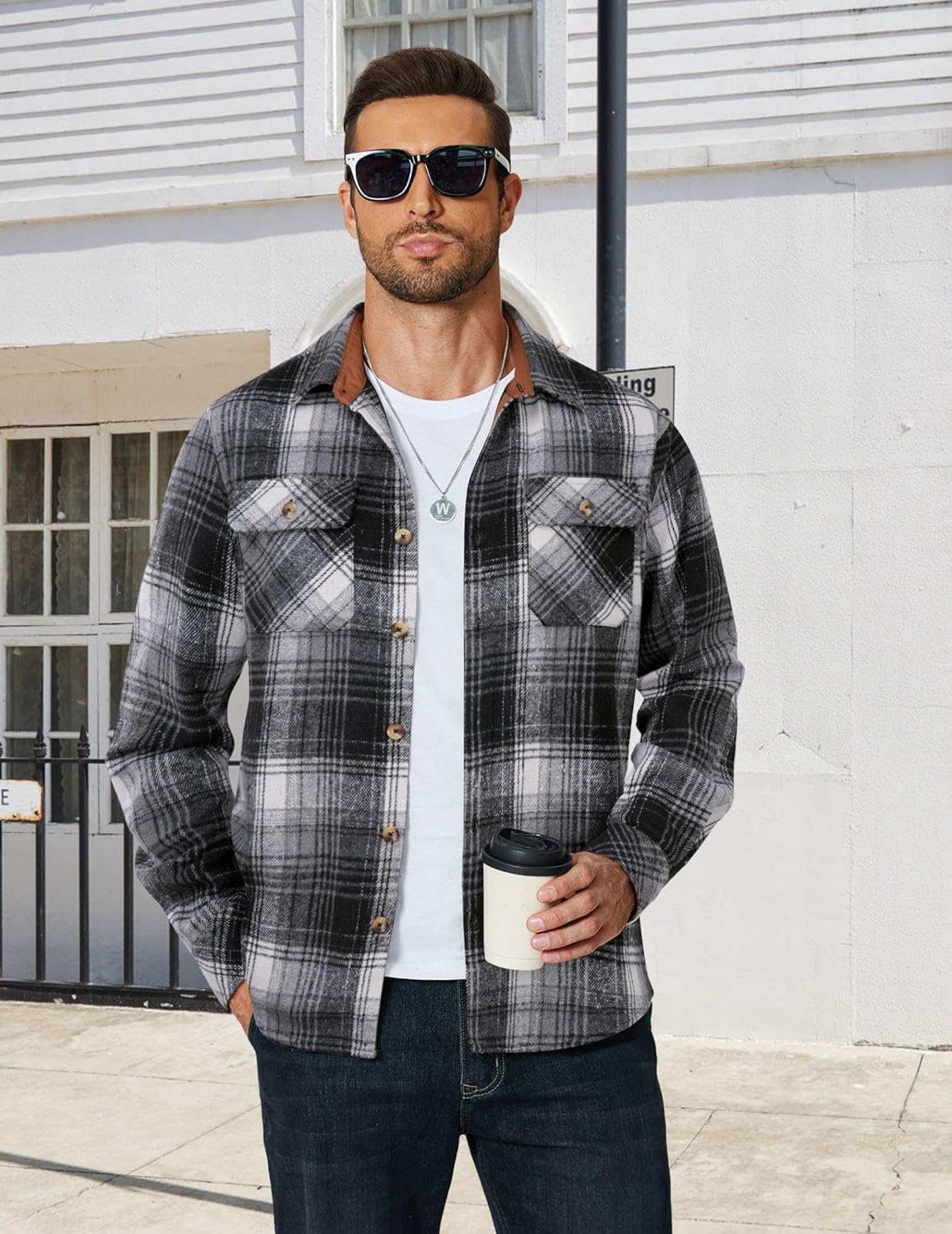 COOFANDY Men's Long Sleeve Flannel Shirts Jacket Fashion Plaid Jackets Casual Button Down Shirt with Pockets - Image 2